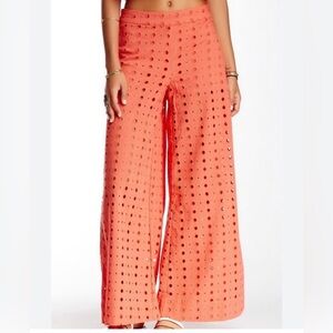 Free People Helena Eyelet Wide Leg Pants 10